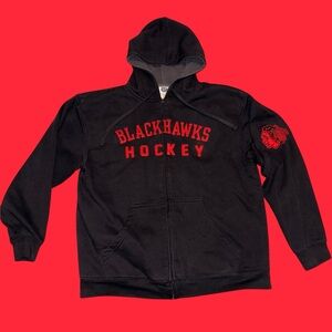 NHL Chicago Blackhawks Full Zip-Up Fleece Hoodie Men's L Black Red Embroidered